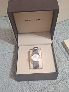 Burberry Gray Plaid Strap Silver-Tone Watch